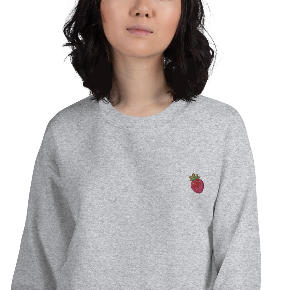 Strawberry Bite Embroidered Pullover Crewneck Sweatshirt