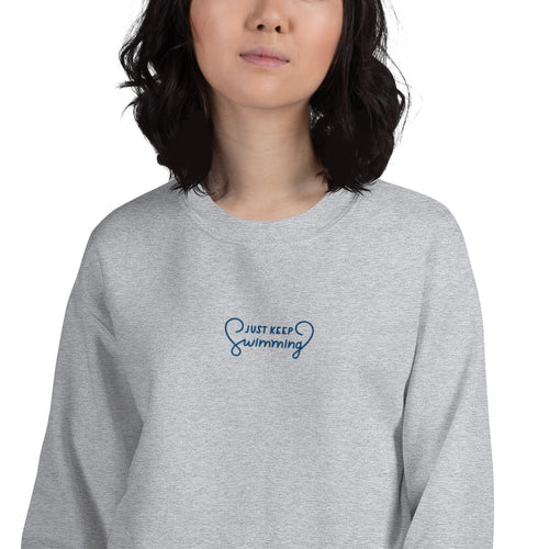 Just Keep Swimming Meme Embroidered Pullover Crewneck Sweatshirt