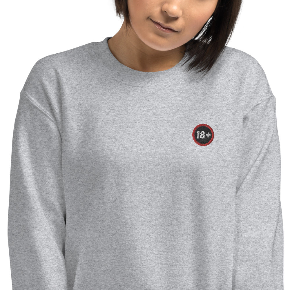 Funny 18+ Meme Embroidered Pullover Crewneck for Women