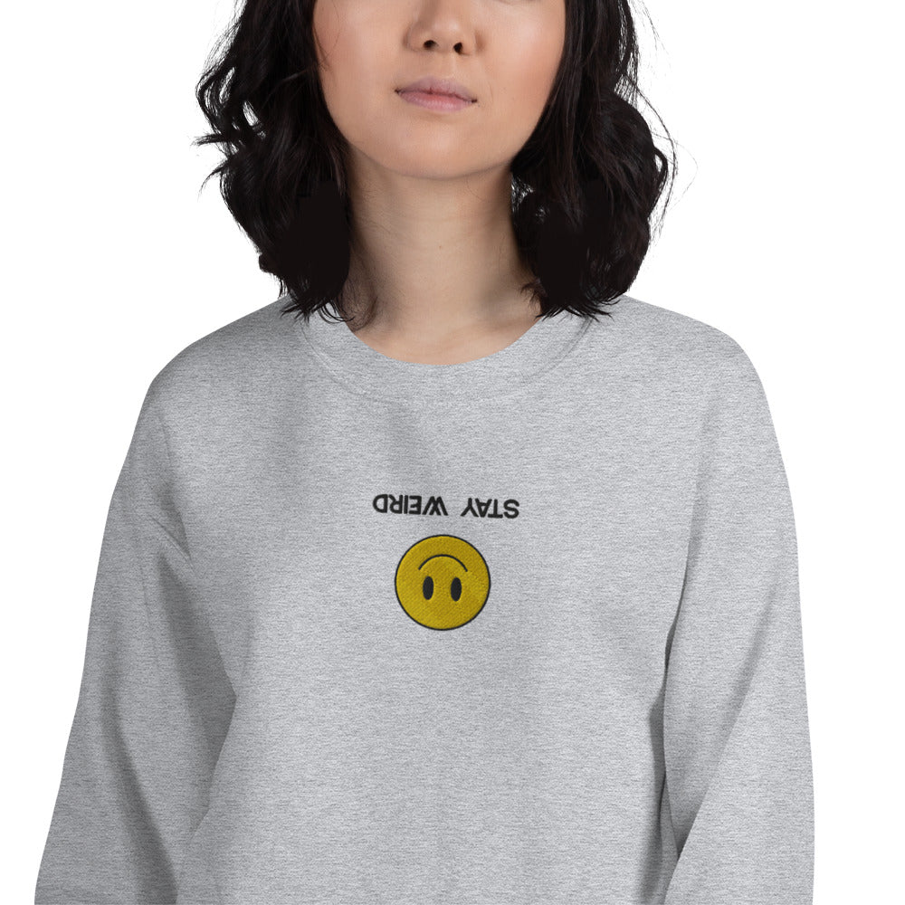 Stay Weird Smiley Pullover Crewneck Sweatshirt for Women