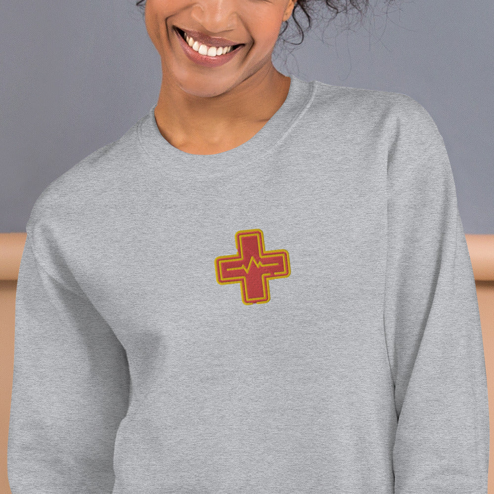 Red Cross Pulse Sweatshirt Embroidered Pullover Crewneck for Doctors