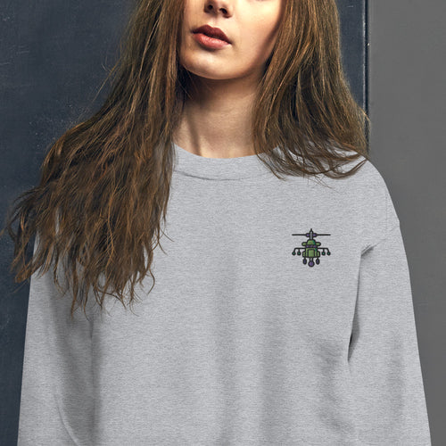 Helicopter Sweatshirt Embroidered Army Pilot Pullover Crewneck