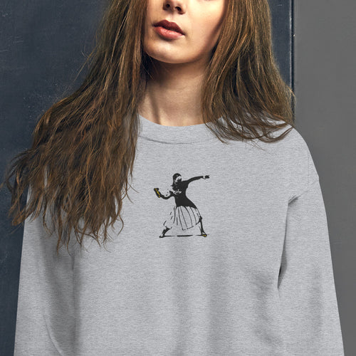Banksy Inspired Girl Activist Embroidered Pullover Crewneck Sweatshirt