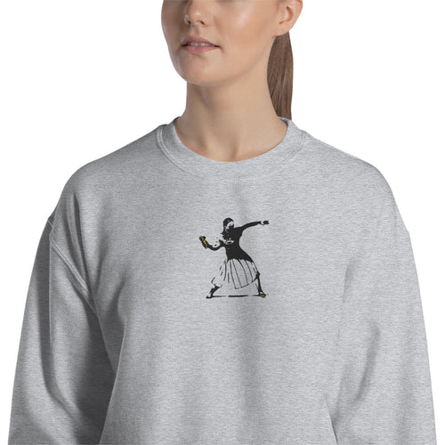 Banksy Inspired Girl Activist Embroidered Pullover Crewneck Sweatshirt