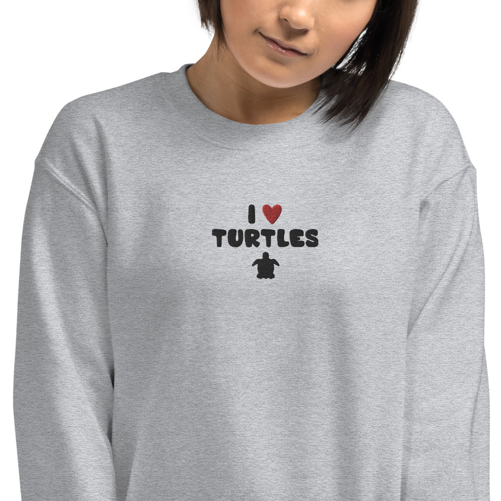 I love Turtles Sweatshirt Embroidered Turtle Love Pullover Crewneck