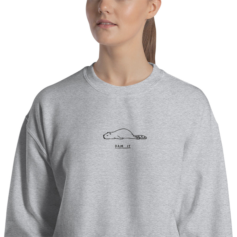 Lazy Beaver Dam-It Embroidered Pullover Crewneck Sweatshirt