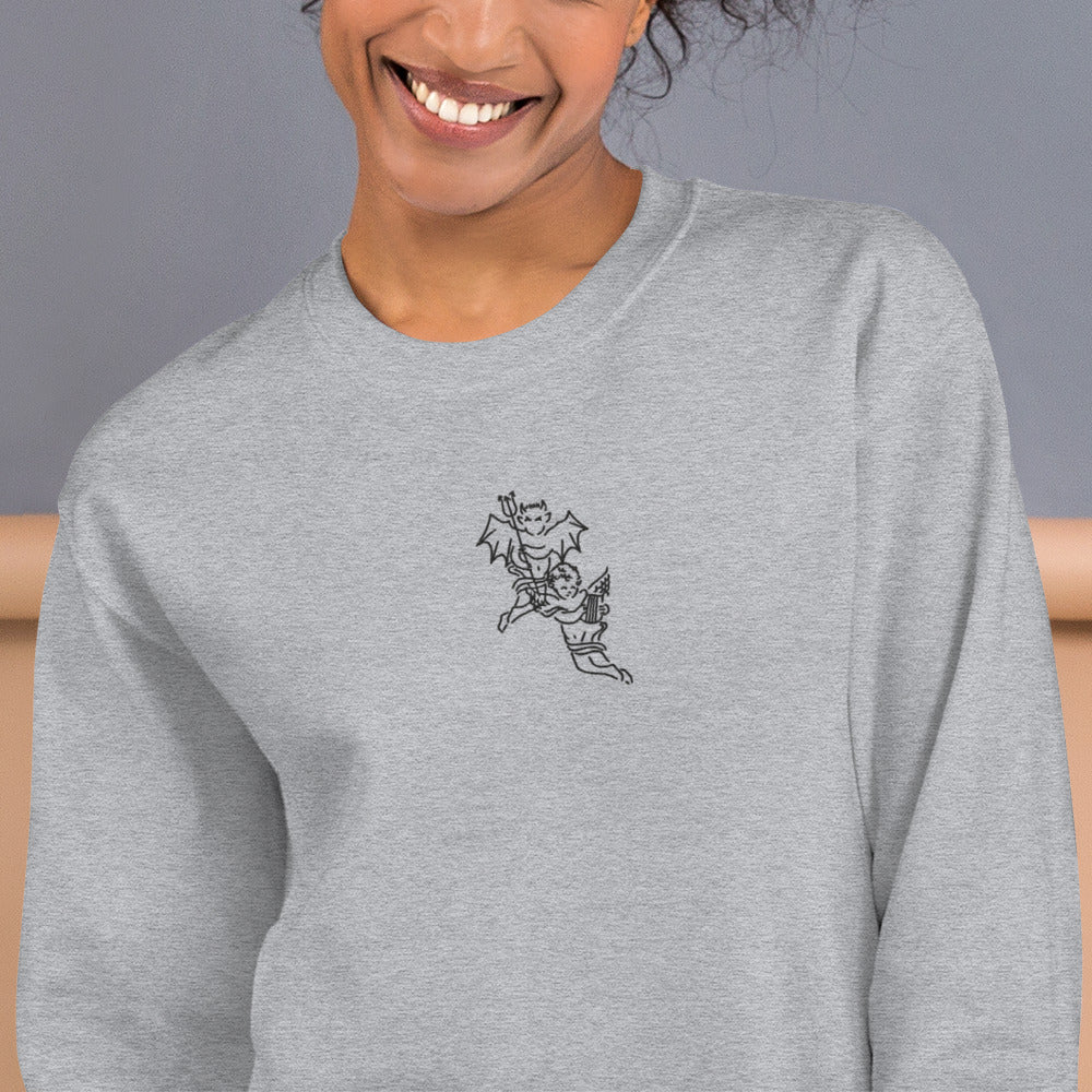 Devil and The Angel Embroidered Pullover Crewneck Sweatshirt