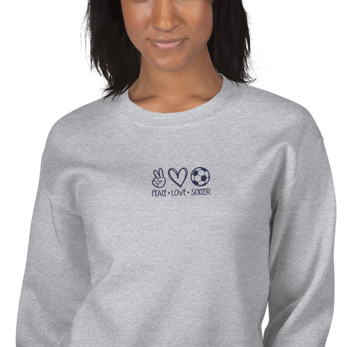 Peace Love Soccer Sweatshirt Embroidered Cool Pullover Crewneck
