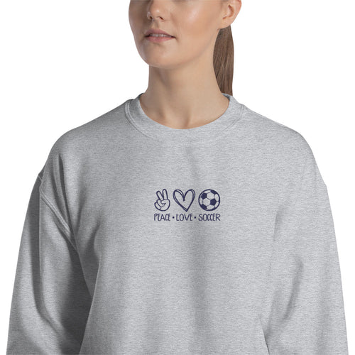 Peace Love Soccer Sweatshirt Embroidered Cool Pullover Crewneck