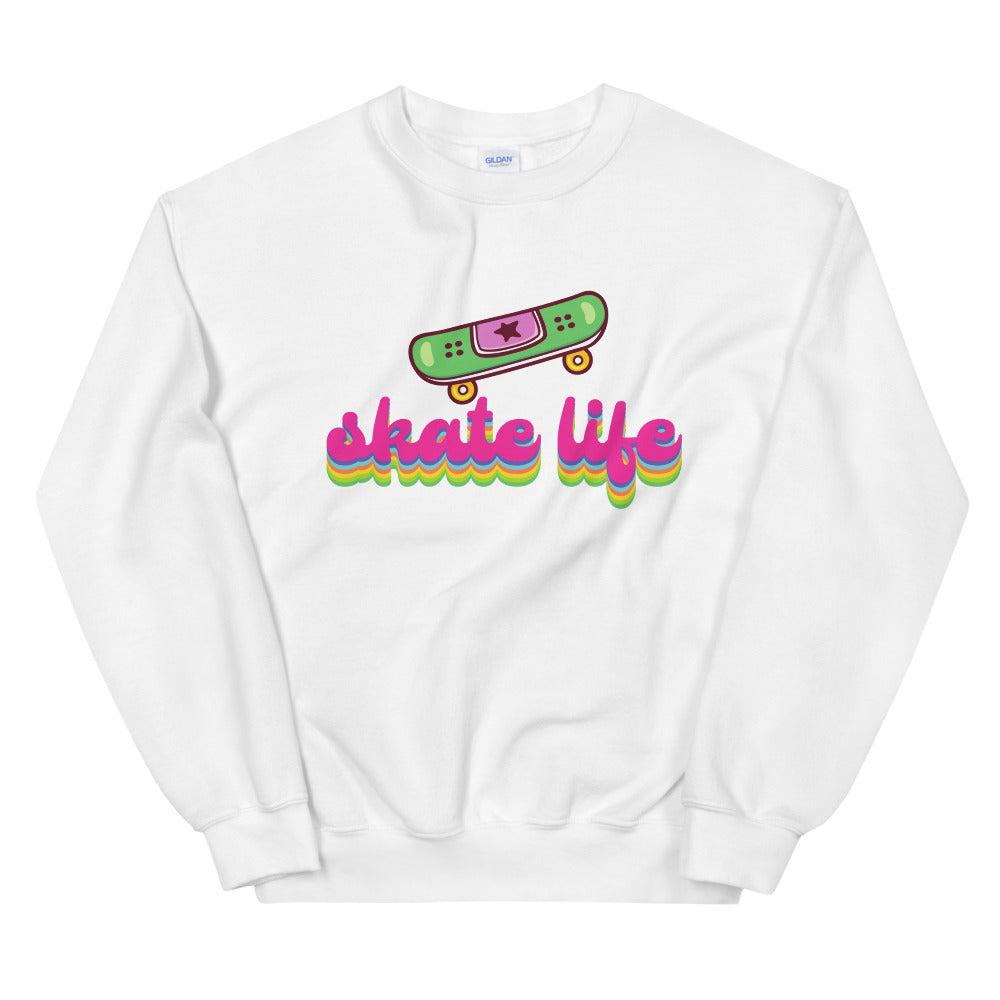Skate Life Sweatshirt | Cool Pop Colors Skateboard Crewneck for Women