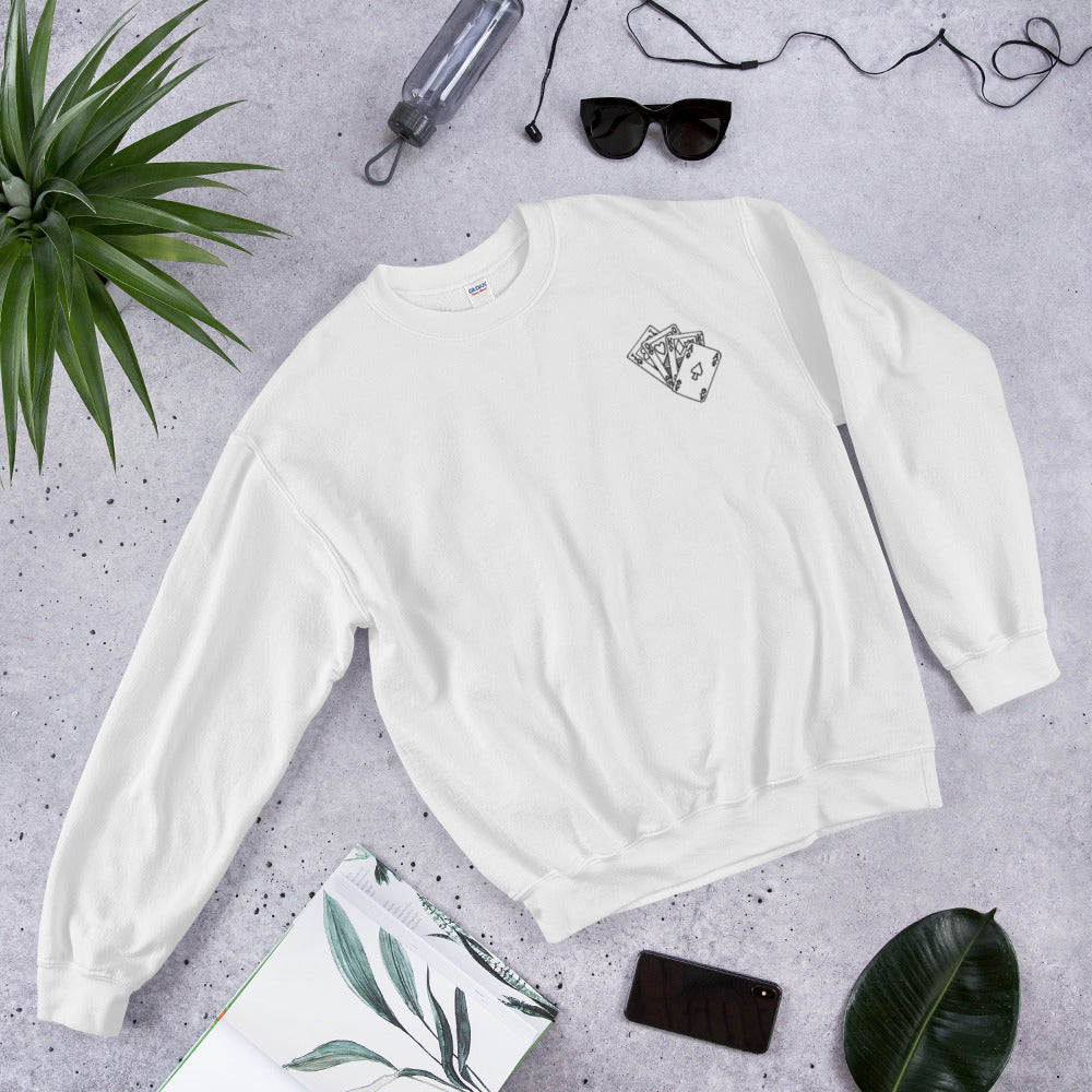 AKQJ Sweatshirt Embroidered House of Cards Pullover Crewneck