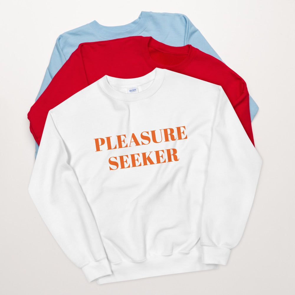 White Pleasure Seeker Pullover Crew Neck Sweatshirt for Women