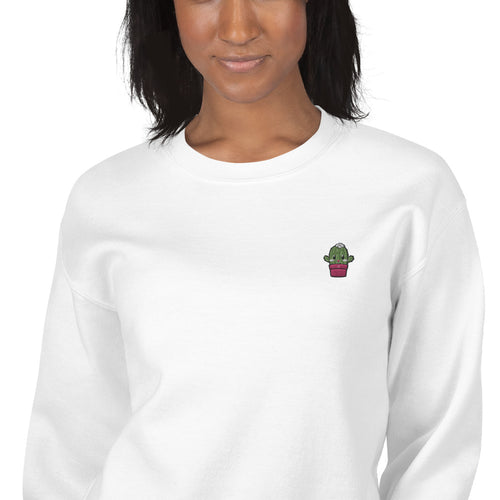 Kawaii Cactus Embroidered Pullover Crewneck Sweatshirt for Women