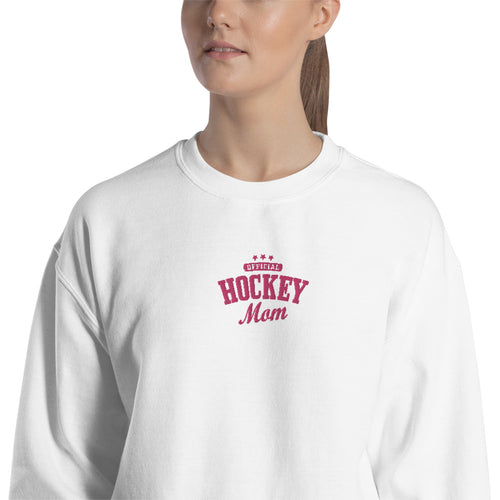 Official Hockey Mom Embroidered Pullover Crewneck Sweatshirt