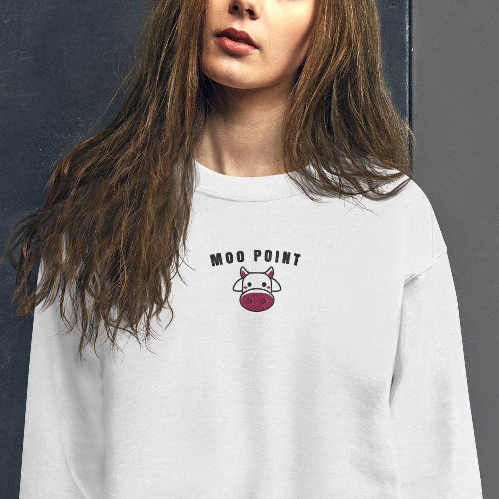 Joey's, It's a Moo Point Friends Meme Embroidered Crewneck Sweatshirt