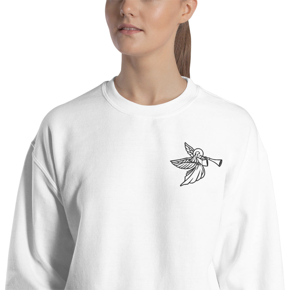 Flute Angel Embroidered Crewneck Sweatshirt for Women
