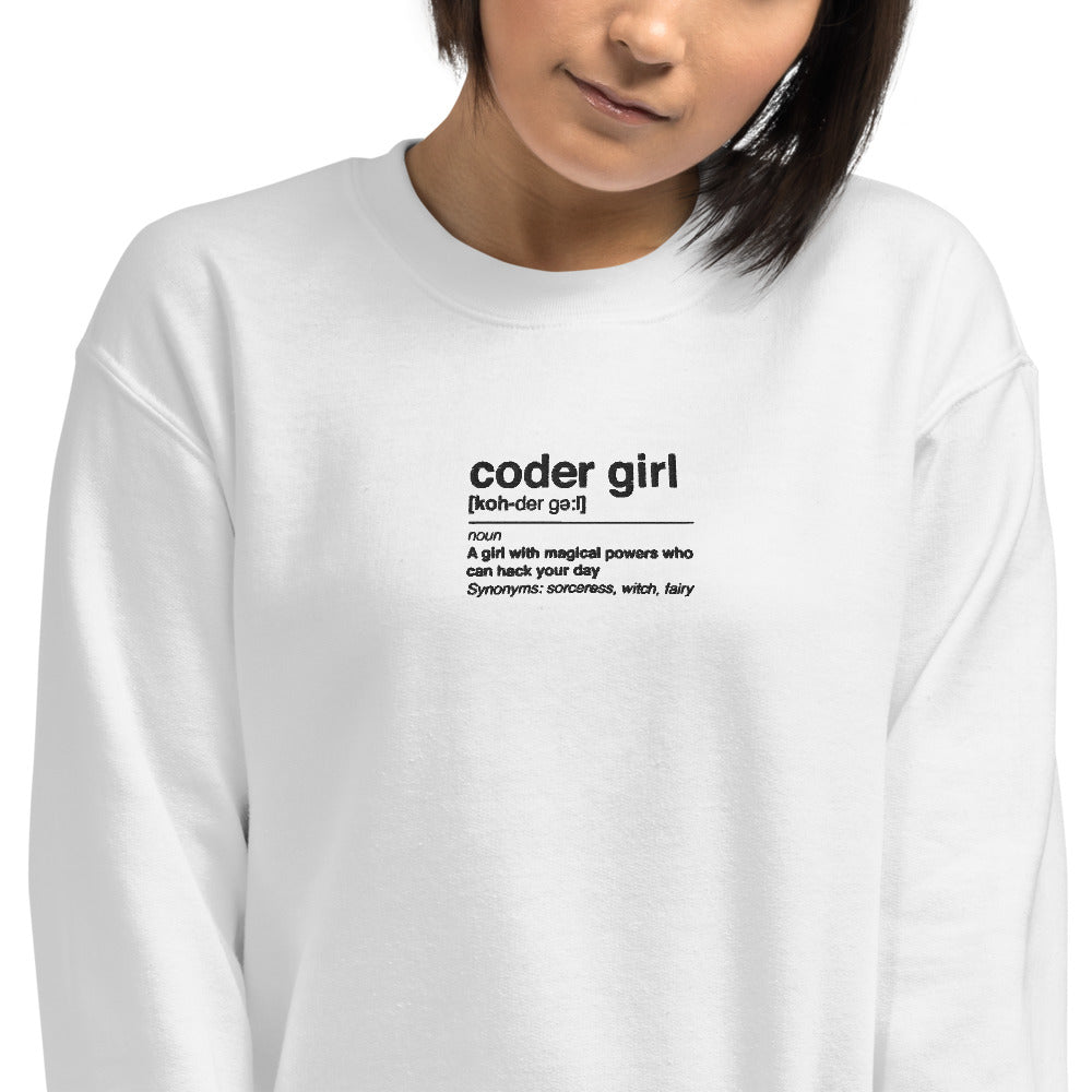 Coder Girl Sweatshirt Embroidered Tech Pullover Crewneck for Women