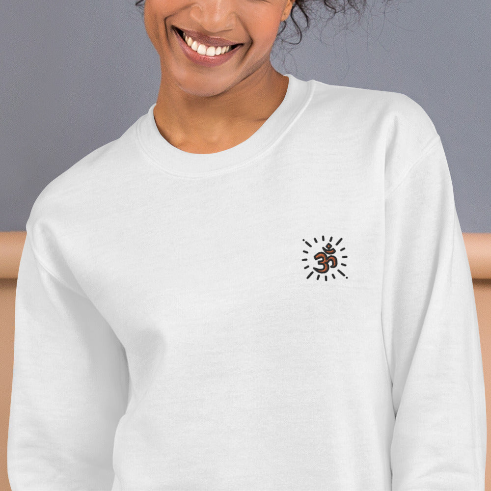 Om Sweatshirt Embroidered Indian Religion Spiritual Symbol Pullover Crewneck