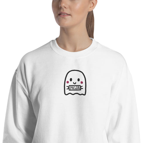 Ghost Sweatshirt Embroidered Fear Me I'm Cute Ghost Pullover Crewneck