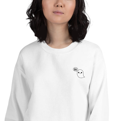 Cute Ghost Boo Embroidered Pullover Crewneck Sweatshirt for Women