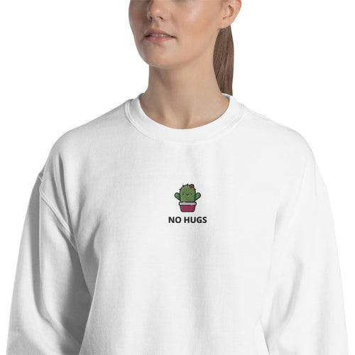 No Hugs Meme Sweatshirt Embroidered Cute Cactus Hug Pullover Crewneck