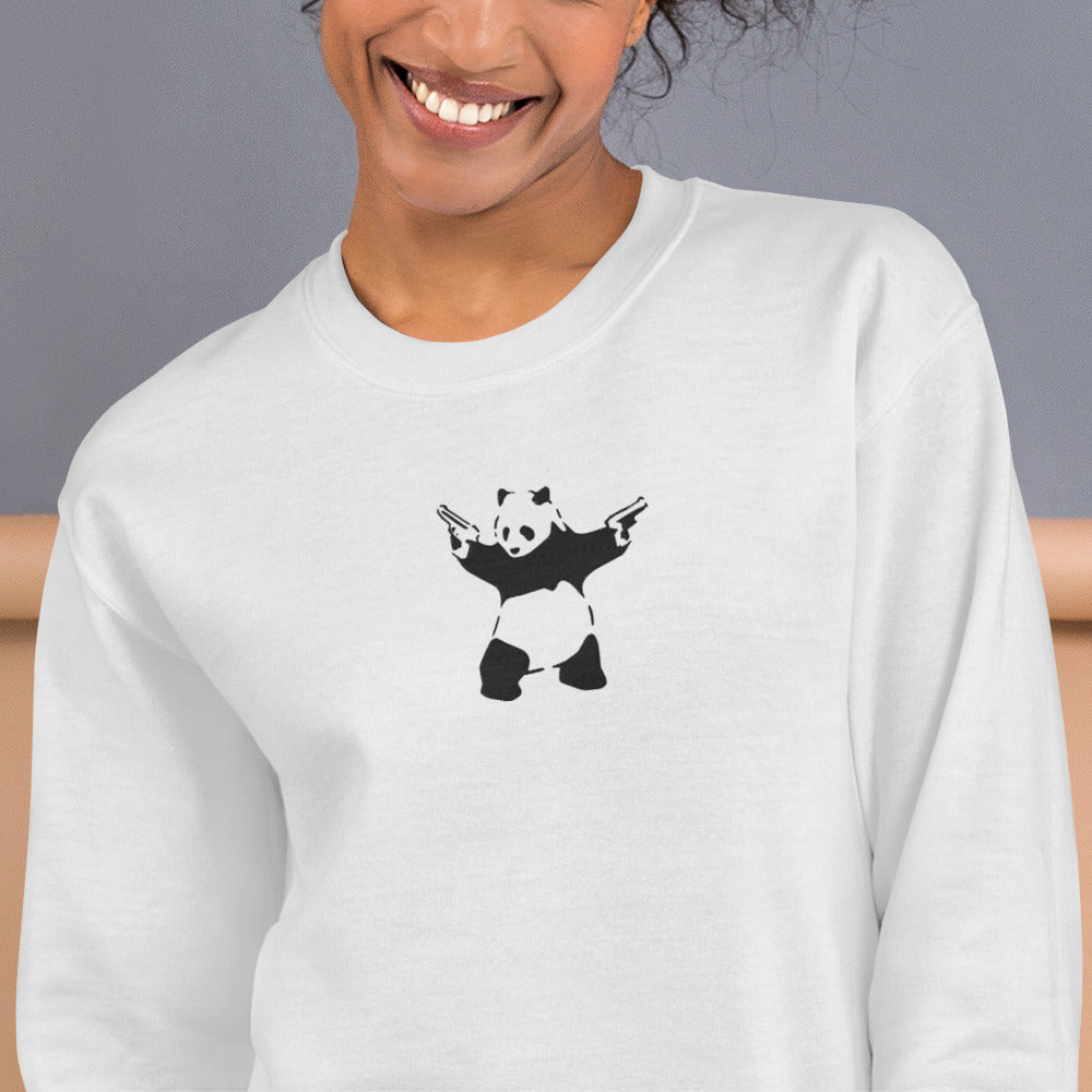 Panda With Guns Sweatshirt Embroidered Banksy Art Pullover Crewneck