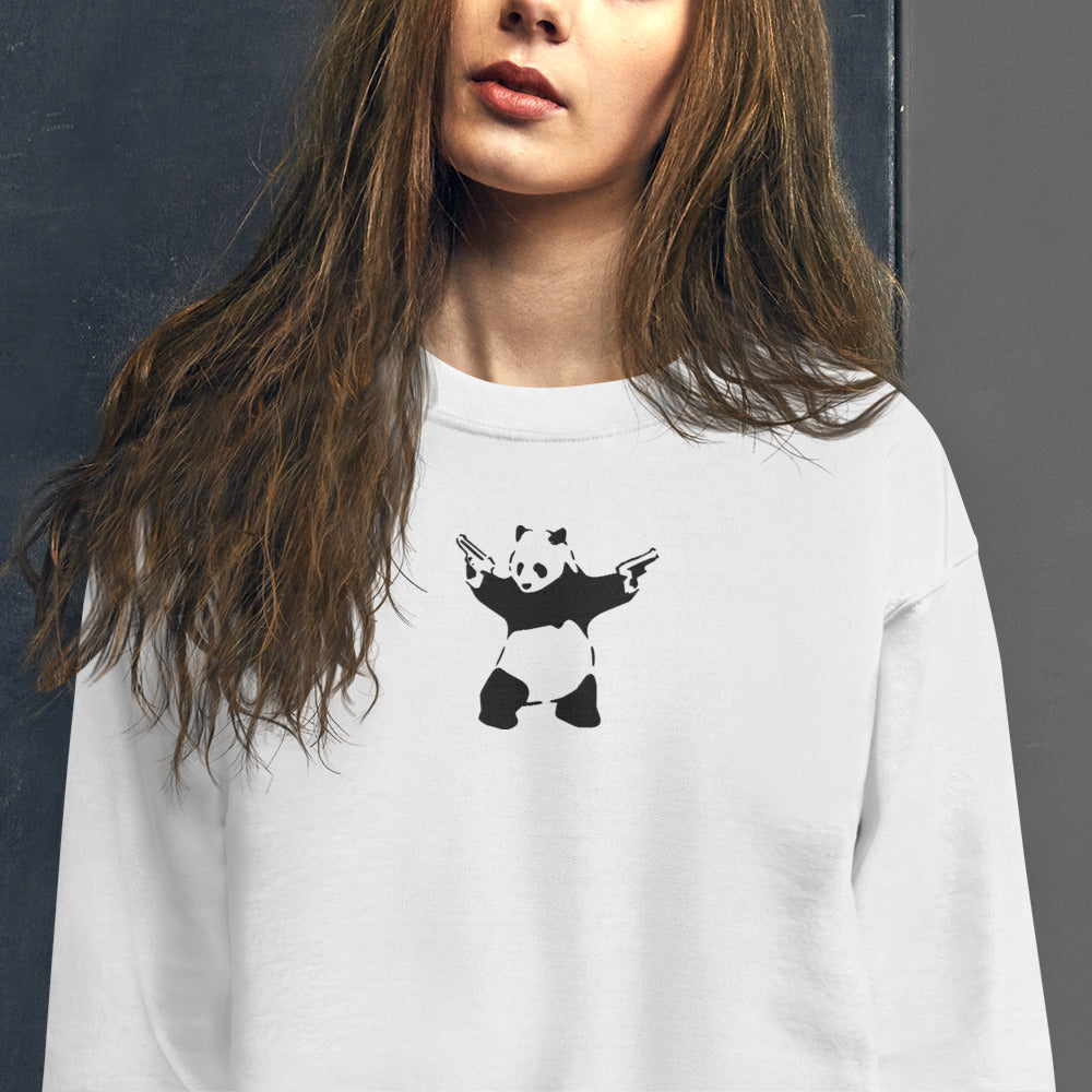 Panda With Guns Sweatshirt Embroidered Banksy Art Pullover Crewneck