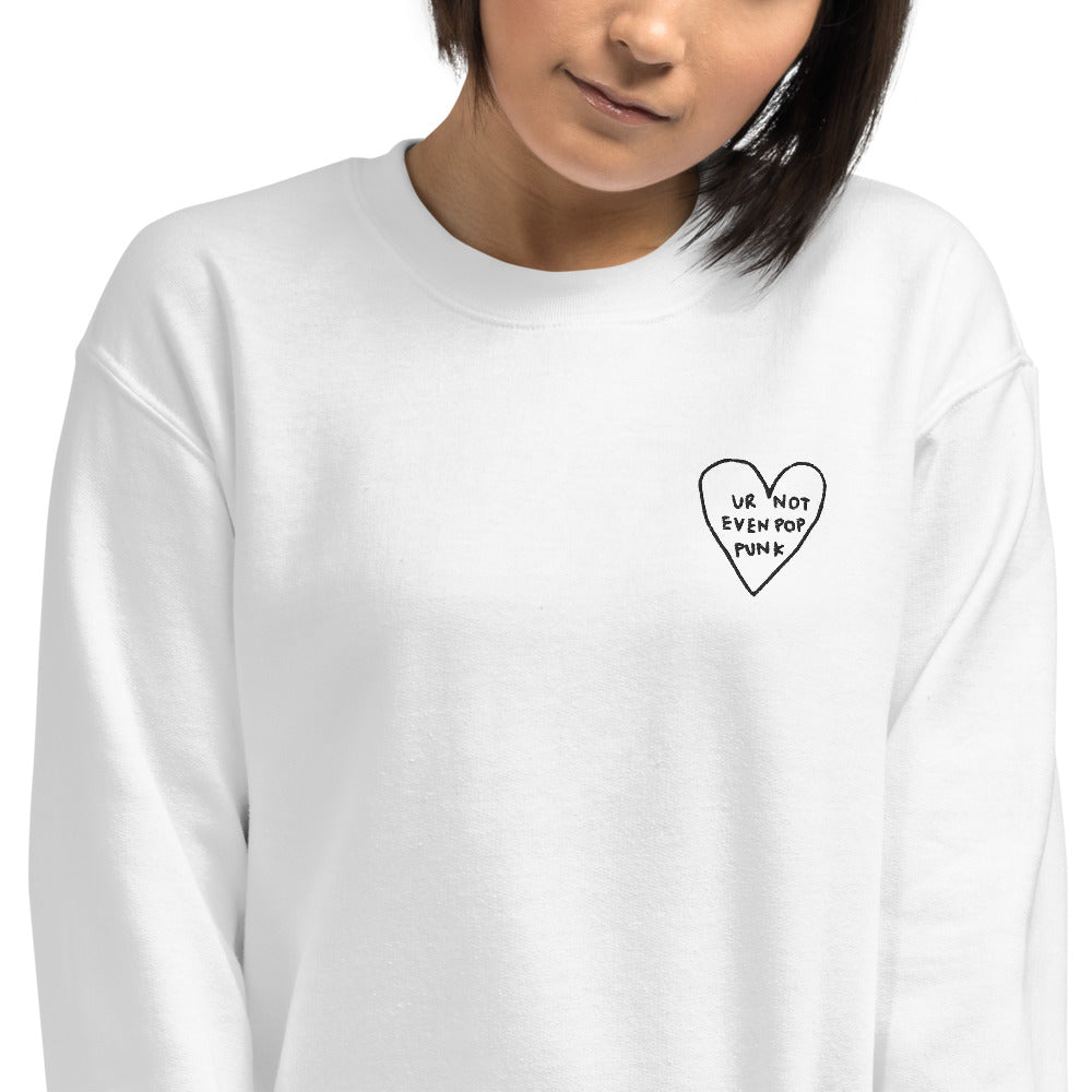UR Not Even Pop Punk Sweatshirt Embroidered Heart Pullover Crewneck