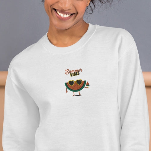 Summer Vibes Sweatshirt Embroidered Cute Watermelon Pullower Crewneck