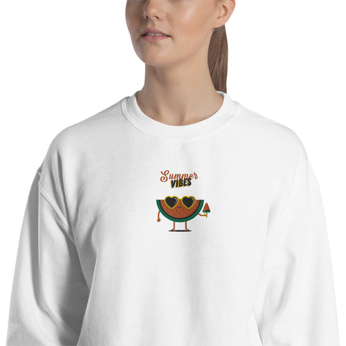 Summer Vibes Sweatshirt Embroidered Cute Watermelon Pullower Crewneck