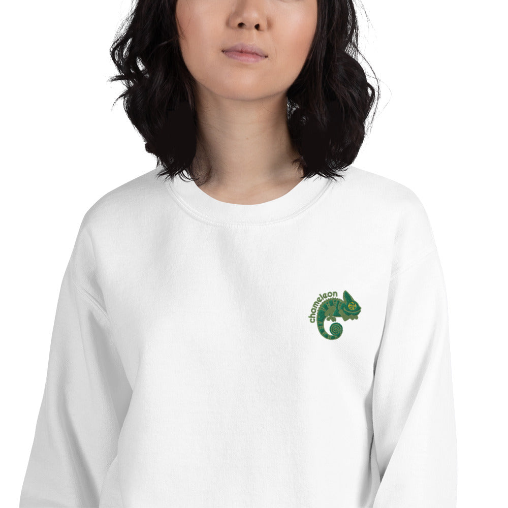 Embroidered Chameleon Sweatshirt | Green Chameleon Pullover Crewneck