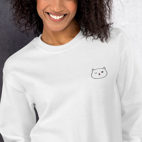 Cat Wink Sweatshirt Embroidered Wink Cat Pullover Crewneck
