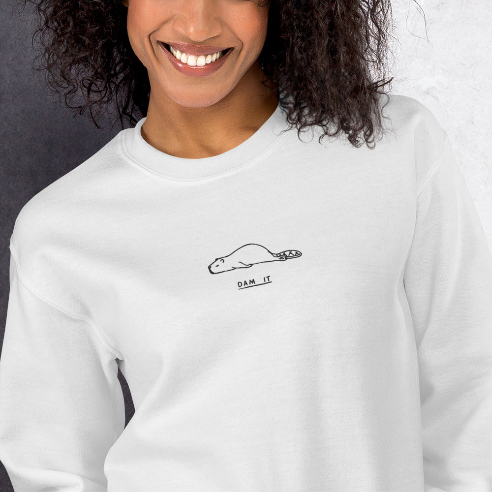 Lazy Beaver Dam-It Embroidered Pullover Crewneck Sweatshirt