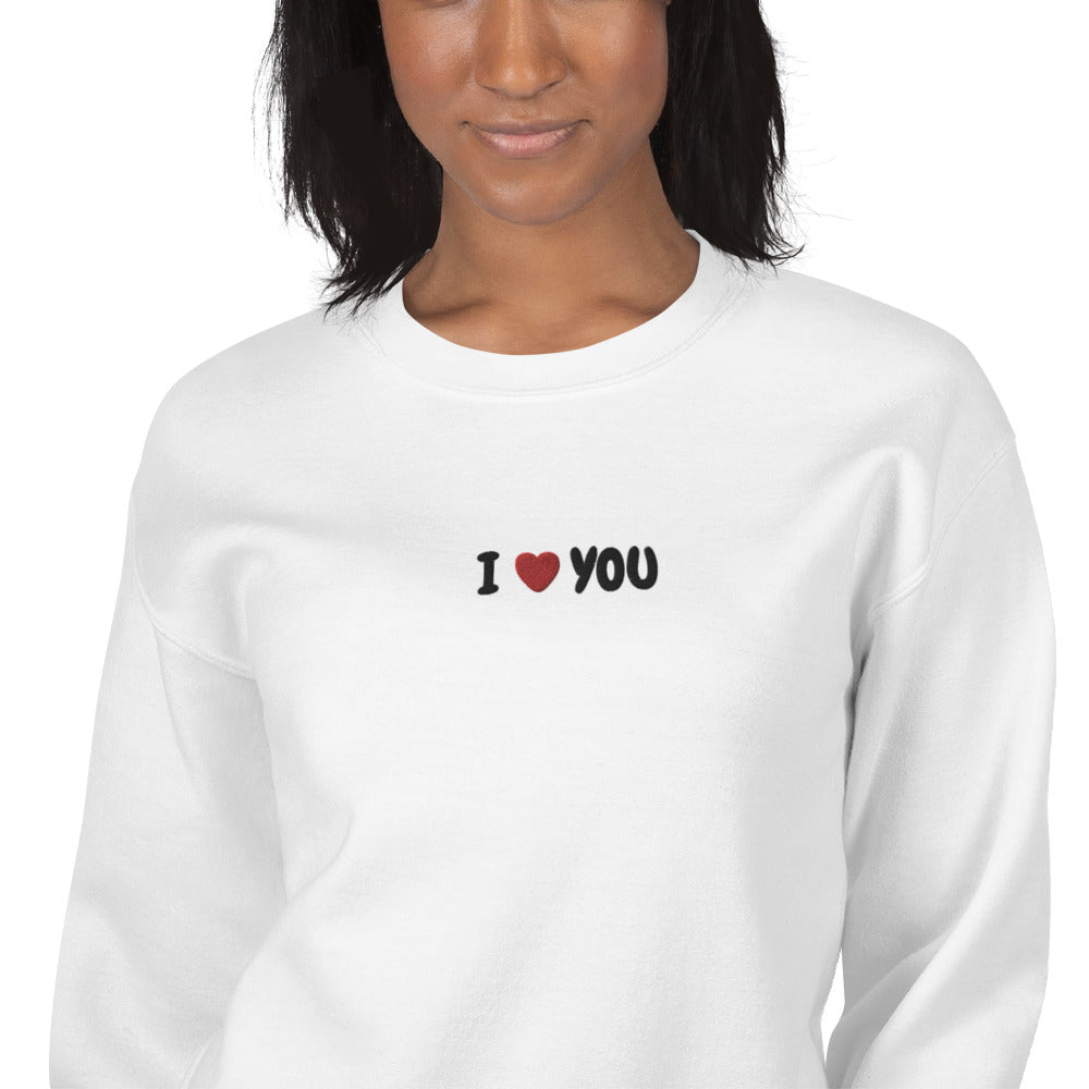 Embroidered I Love You Pullover Crewneck Sweatshirt for Valentine's day