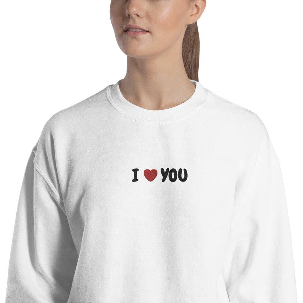 Embroidered I Love You Pullover Crewneck Sweatshirt for Valentine's day
