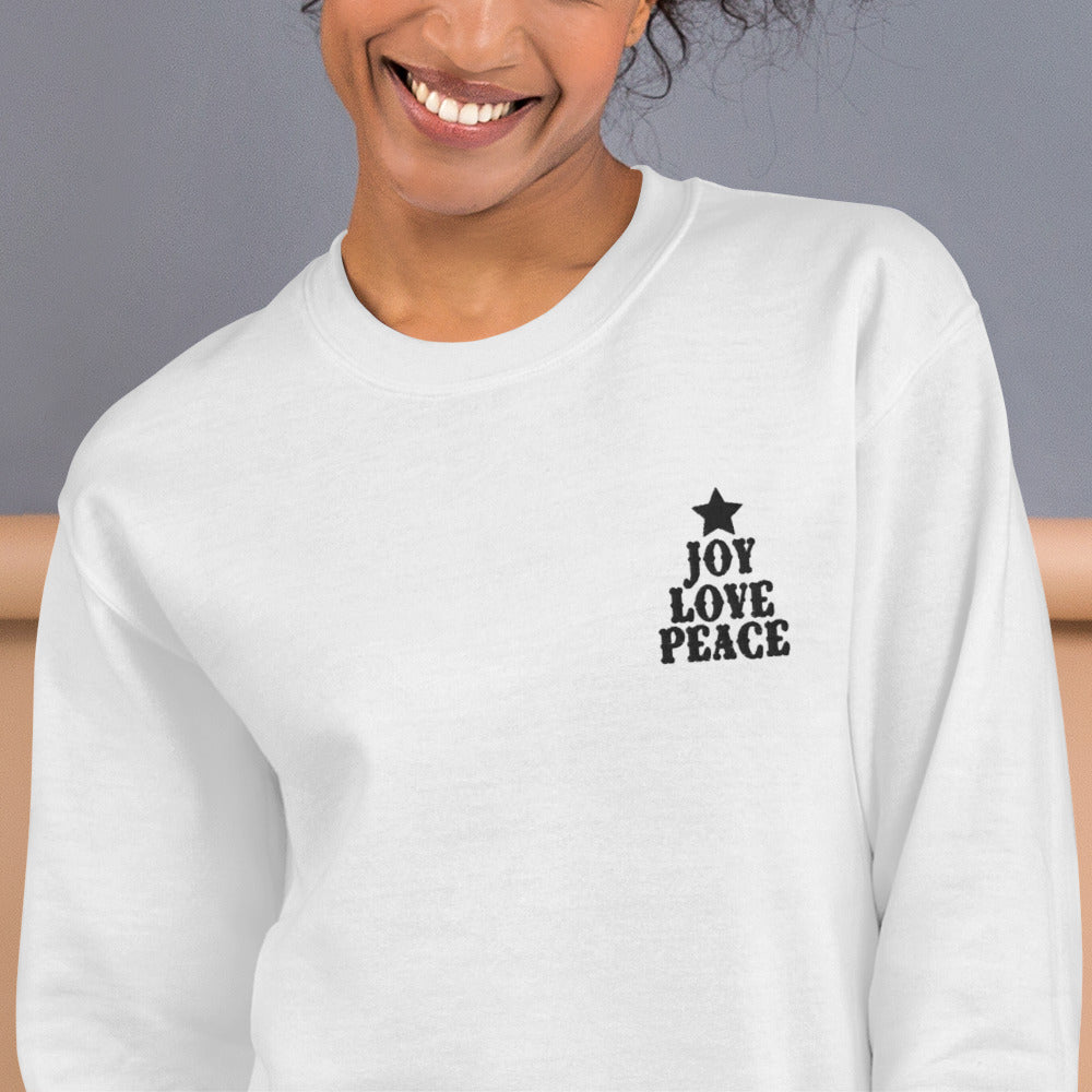Joy Love Peace Sweatshirt Embroidered Pullover Crewneck