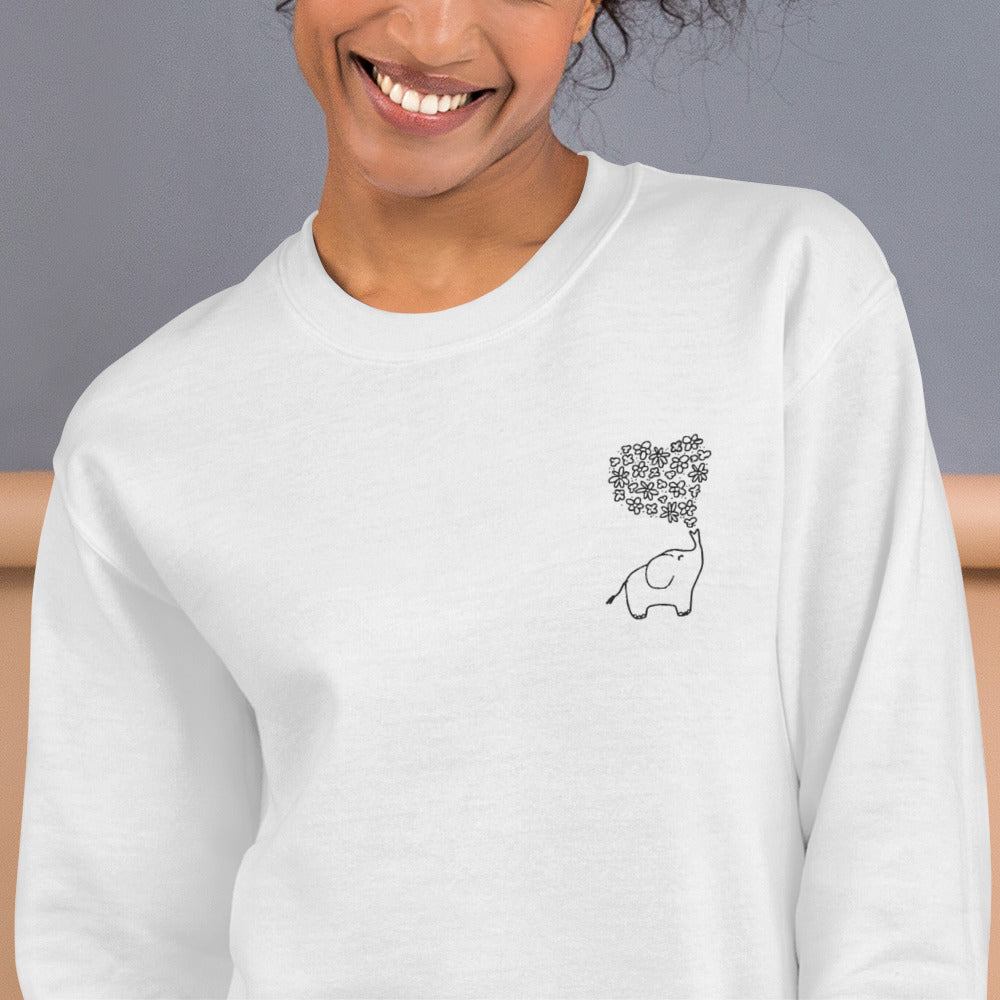 Cute Baby Elephant Sweatshirt Embroidered Pullover Crewneck for Women