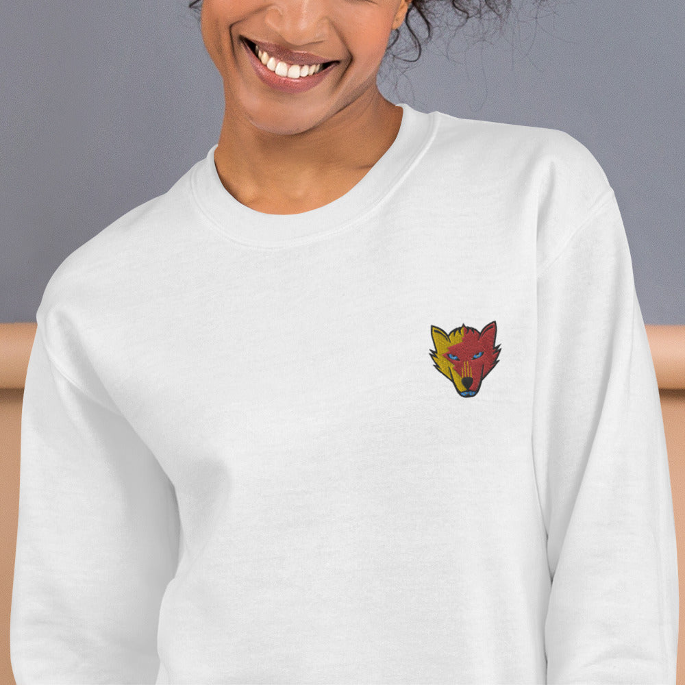 Wolf Face Sweatshirt | Embroidered Wolf Pullover Crewneck for Women